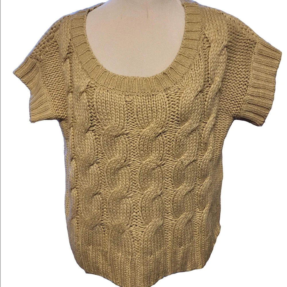 A.N.A. cream crew neck sweater with a cable knit pattern with flecks of gold - Picture 1 of 10